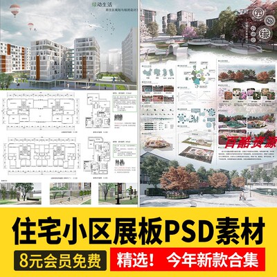 居住区住宅小区建筑景观规划设计PSD展板模板PS分析图分层源文件