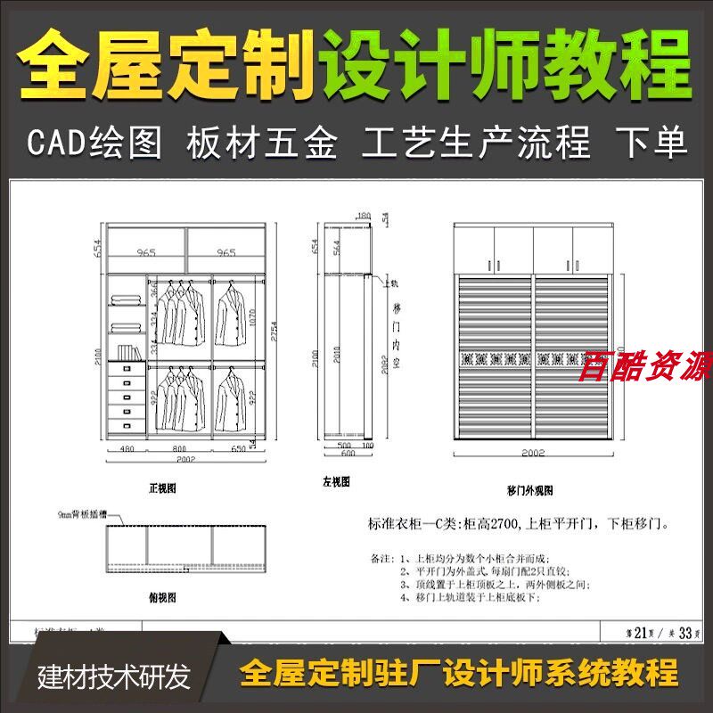 全屋定制家具驻厂驻店设计师CAD绘图视频教程 衣柜标准柜组合图集