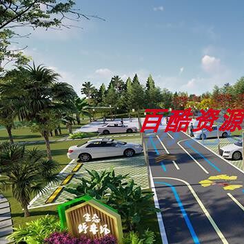 183户外生态露天停车场公共停车坪停车位SU模型sketchup草图大师