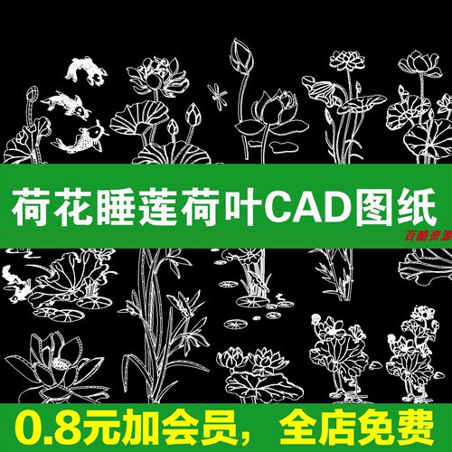 荷花睡莲荷叶水生植物池塘水草平面图立面图图库图例CAD施工图