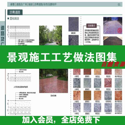 园林景观施工工艺做法图集道路广场铺装水景排水硬质植物种植参考