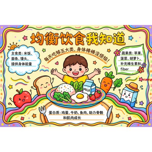 小学生营养午餐手抄报模板电子版营养日儿童早餐健康饮食小报A4