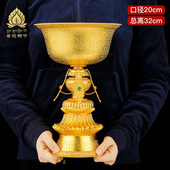 S990银镀金酥油灯纯手工八吉祥酥油灯座超大号特大号20cm