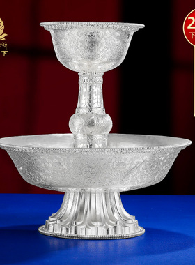 特大号纯银护法杯S990纯手工八吉祥护杯藏式护法杯摆件超大号20cm