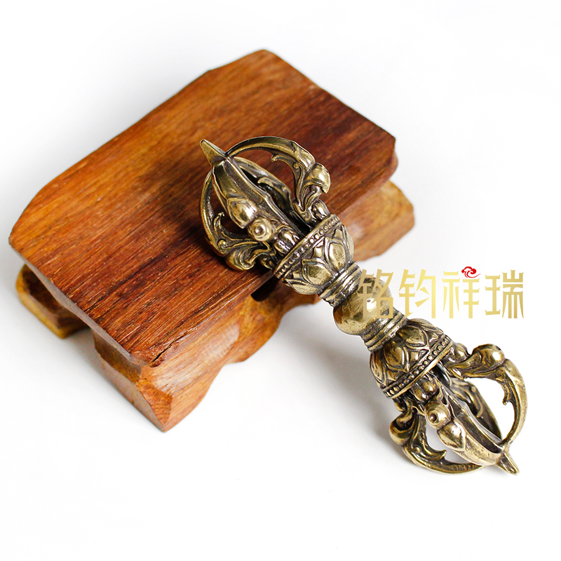 藏式铜手工金刚杵摆件五股杵把件铜杵手把件法器配饰桌面装饰九股