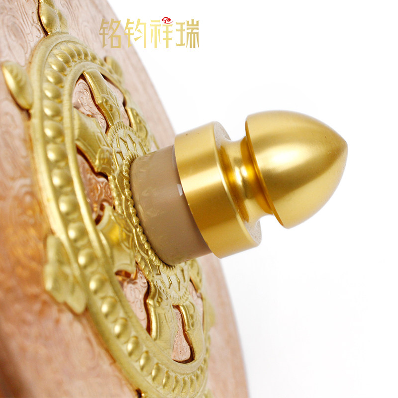 特大号长柄手摇转动轮转筒家用八吉祥民族风摆件红铜手拿