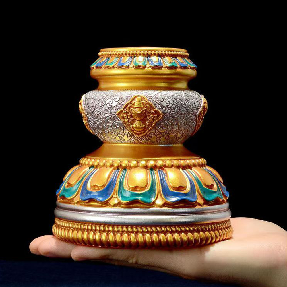 藏式手摇底座八吉祥花纹树脂手摇转动底座转筒摆件民族风家用装饰