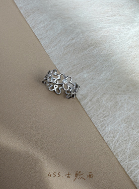 外饰潮牌原单925银针锆石镶嵌精致小巧戒指指环女通勤