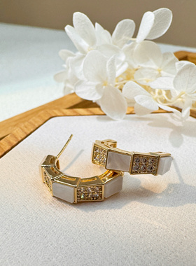 【古熙西外饰】欧美原单耳环法式高级感气质松弛感感锆石贝壳耳饰