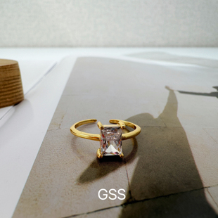 GSS|外贸原单925银包18K金质感精致方形锆石戒指小方糖AAA锆石