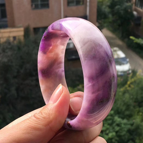 天然南非舒俱来樱花粉手镯苏记石冰透体玉化贵妃镯宽版大圈口女款
