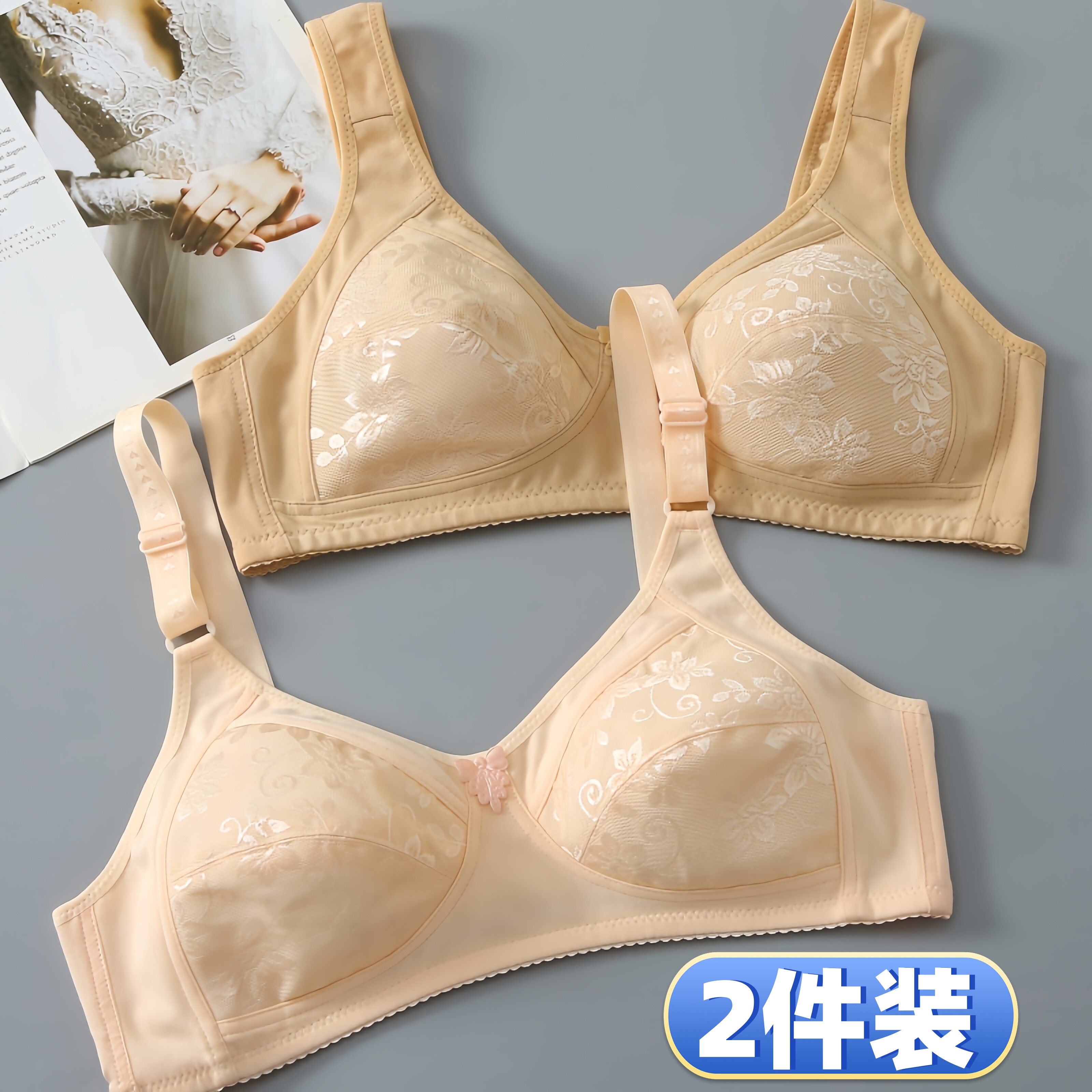 夏季薄款老式纯棉透气中老年内衣无钢圈无海绵文胸妈妈大码胸罩