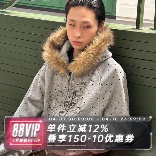 SADSOUP波点猎装毛领连帽卫衣