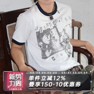 摇滚印花短袖 SADSOUP 170g竹节棉领口拼色 复古vibe T恤 瓦解乐队