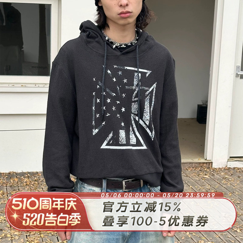 SADSOUP EAGLE HOODIE 十字旗 肌理感面料 微修版型 长袖卫衣帽衫