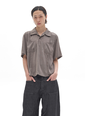 SADSOUP POLO 浅灰肌理 多位捏褶 设计感 保龄球短袖 POLO衫