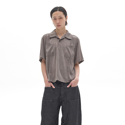 POH浅灰肌理多位捏褶POLO衫