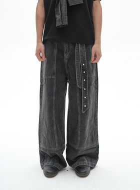 POH HAKAMA DENIMS 酵洗做旧 明线结构 刺绣logo 直筒牛仔长裤