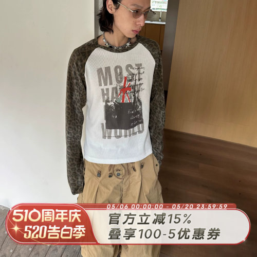 SADSOUP鹰旗挑染插肩华夫格长袖
