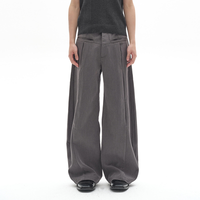 SADSOUP工字褶弯刀cleanfit西裤