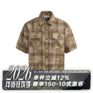 POH WASHED WESTERN SHIRT 箱型版型 水洗格纹 雕花烫钻 西部衬衫