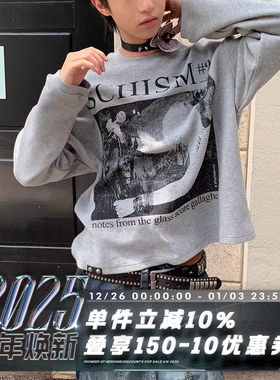 POH 24AW Schism分裂乐队西雅图垃圾摇滚华夫格花灰色boxy长袖T恤