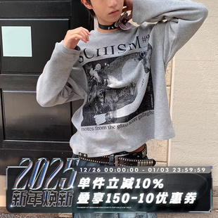 T恤 Schism分裂乐队西雅图垃圾摇滚华夫格花灰色boxy长袖 POH 24AW