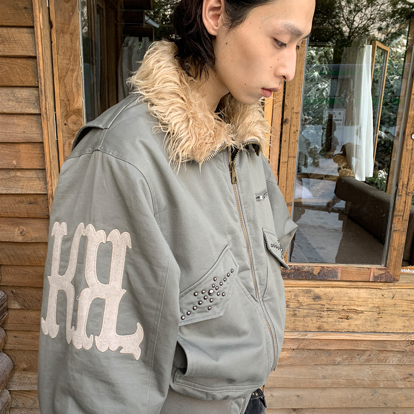 POH猎装毛领重磅洗水棉服外套