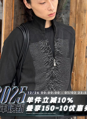 POH KNITSWEAR 微弹坑条 脉冲条纹 喷染做旧  针织感拉链开衫外套