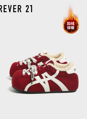 F21加绒内增高红色德训鞋子女2025新款冬季小个子时尚百搭泡芙鞋