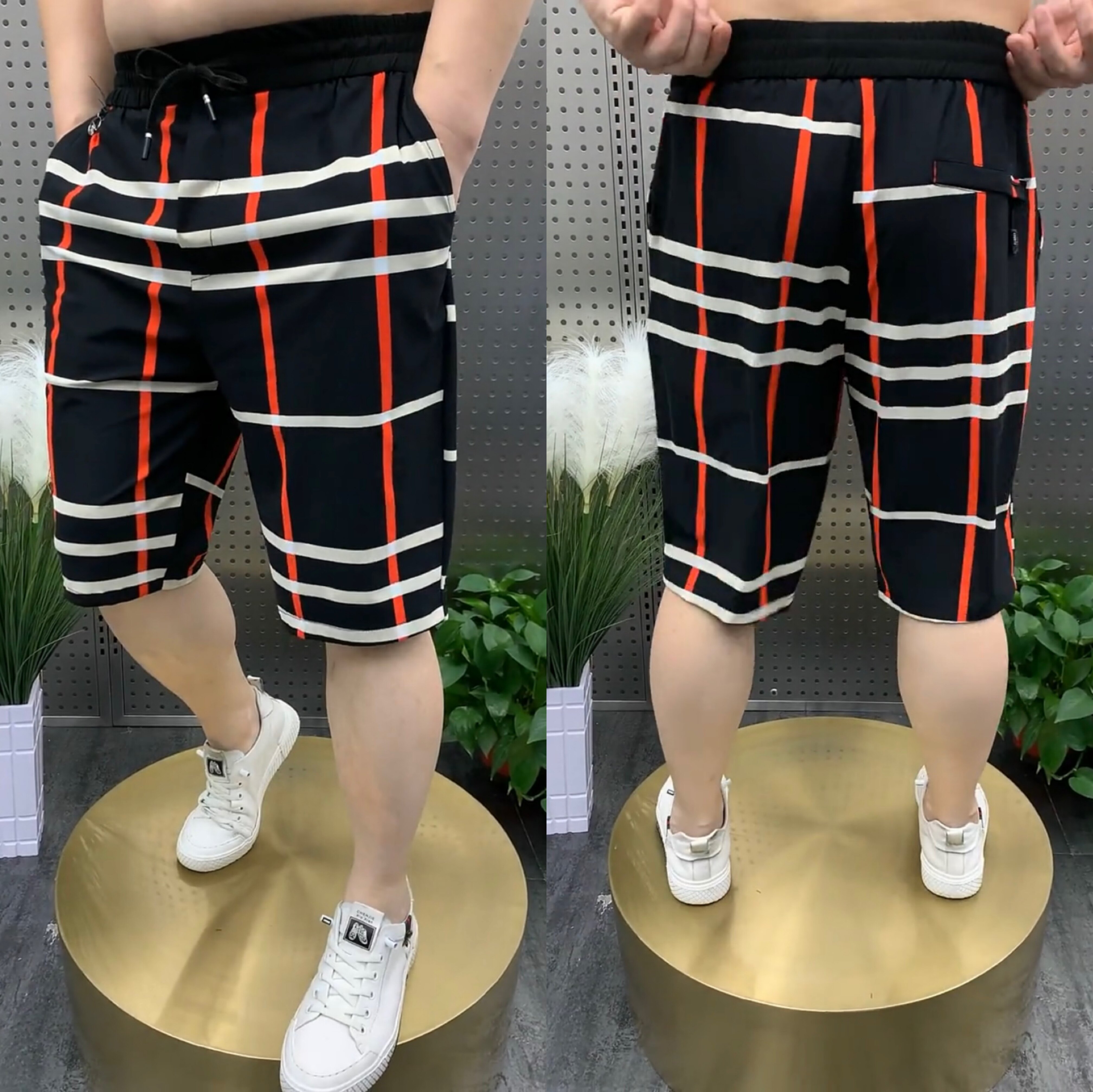 男士印花薄款商务条纹休闲短裤