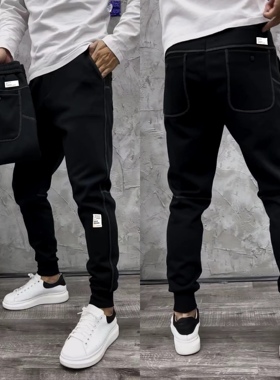 8966春秋男士小脚卫裤春季加绒休闲裤男时尚明线宽松运动裤束脚裤