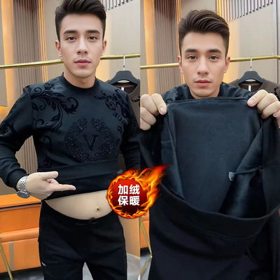 植绒烫钻欧货商务套头卫衣加绒