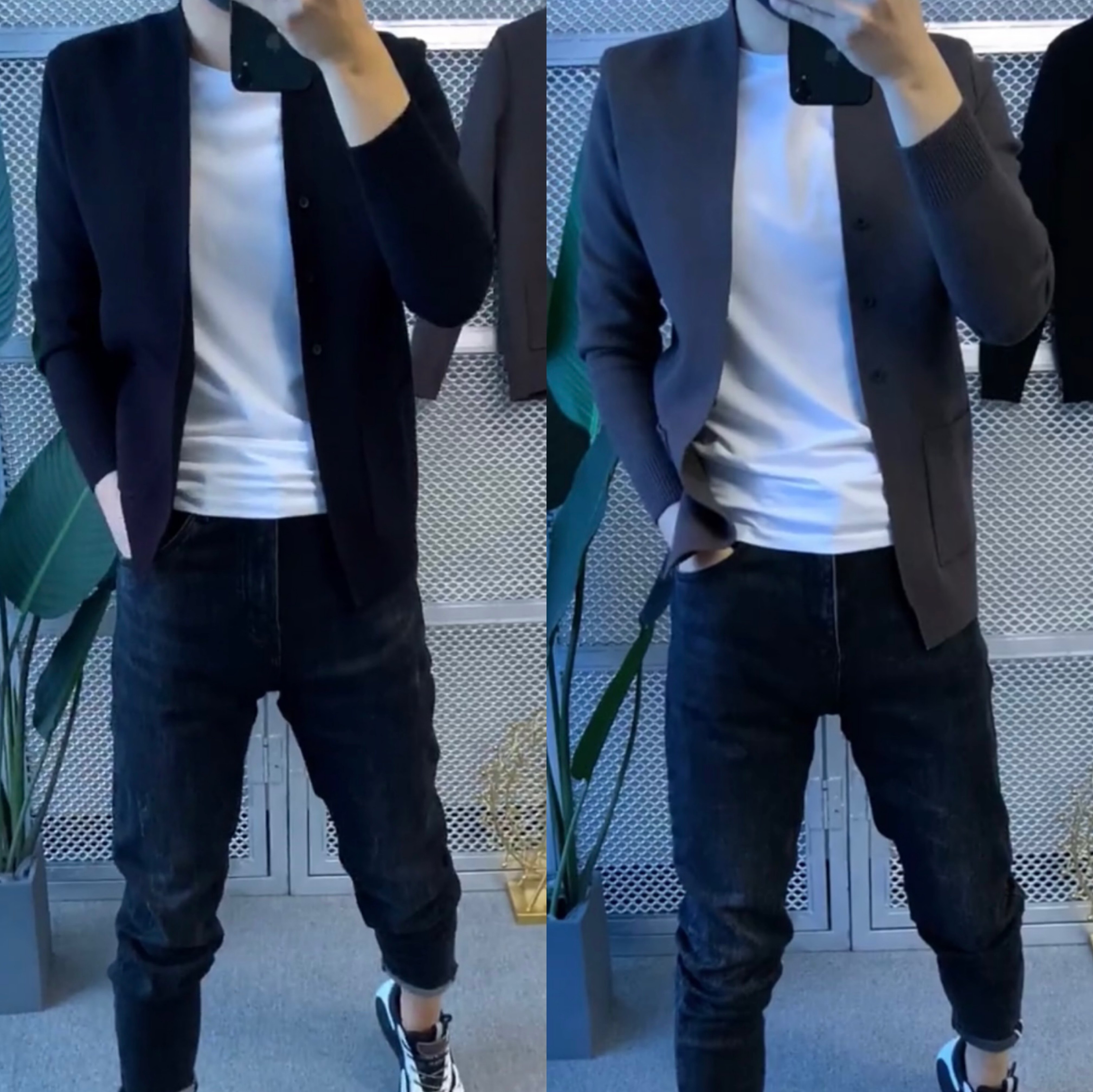 899秋季男士针织开衫简单纯黑灰色毛衣外套上衣商务休闲2025新款