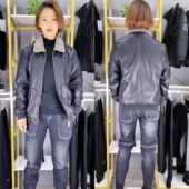 加绒皮夹克翻领毛领柔软百搭收袖 A36 秋冬男士 口飞行员夹克机车服