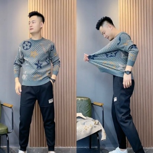 秋冬加厚男款印花长袖毛衣圆领套头针织衫冬季打底羊毛衫男内搭潮