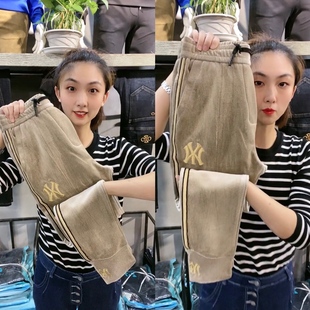 6000春秋男士休闲小脚裤丝滑平绒彩裤潮流男士弹力松紧腰舒适男裤