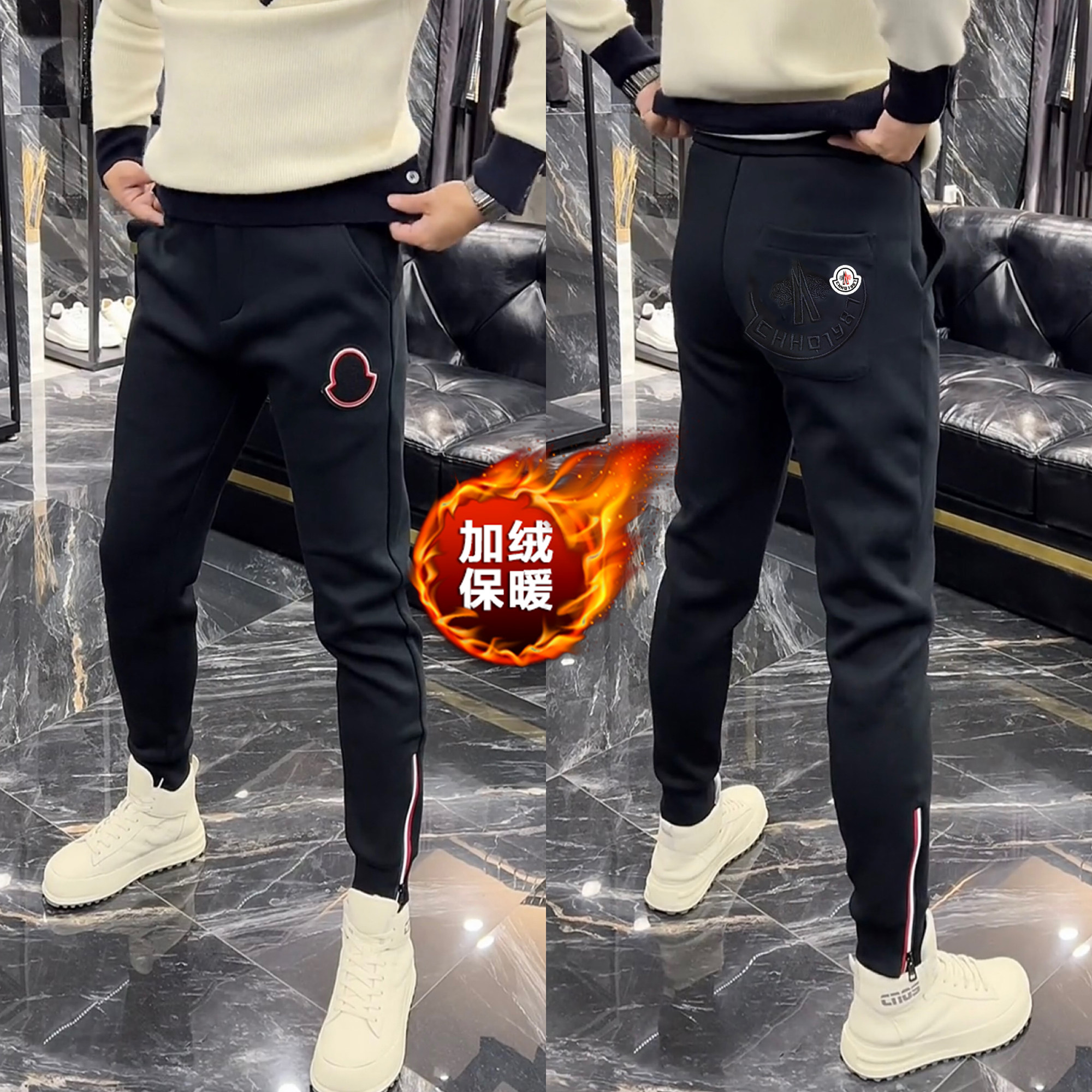2025男士运动裤时尚男裤冬季男款休闲裤男长裤潮流新款加绒卫裤男