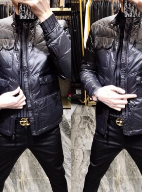 多口袋黑色商务轻薄款棉服男欧货