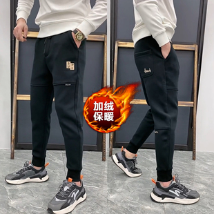 8888冬季男士加绒加厚保暖运动裤弹力修身小脚裤卫裤百搭休闲裤男