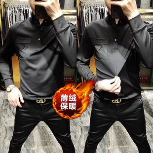 2025秋季男士新款立领T恤男春秋黑色男式潮流时尚长袖上衣小衫男