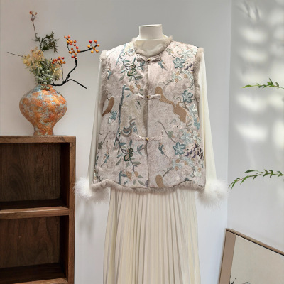 真毛兔毛双面穿皮草马甲冬季新款保暖刺绣外穿皮毛一体坎肩背心