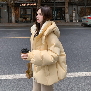 黄色羽绒棉服女秋冬季韩版加厚棉衣小个子假两件短款棉袄外套批发