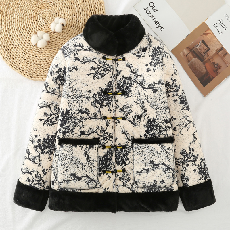 批发中老年妈妈装加绒棉衣中式盘扣保暖外套冬季加厚宽松上衣棉服