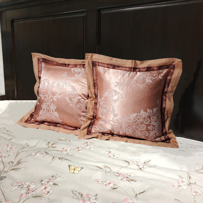 欧式全棉贡缎提花50x50床上靠背套沙发靠垫套子婚庆床头抱枕套
