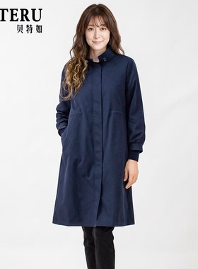 贝特如中老年女装春季立领宽松风衣藏蓝色显瘦妈妈装长袖外套EE