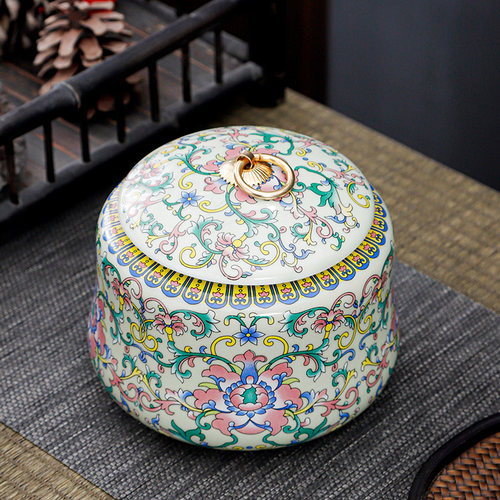 珐琅彩陶瓷茶叶罐防潮罐密封罐