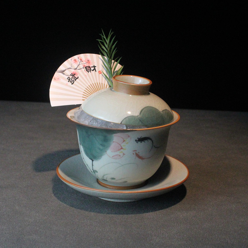 盖碗鸡尾酒杯水墨画冰裂纹工艺