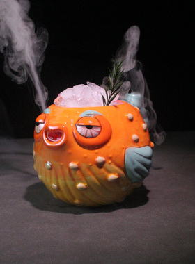 陶瓷TIKI杯河豚造型可爱提基杯个性美式热带夏威夷酒杯卡通烟斗杯