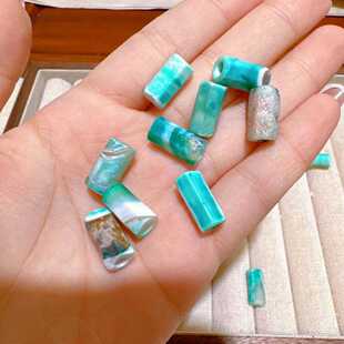 天然绿玛瑙奶沁棱珠大孔径文玩DIY饰品编绳配件筒珠散珠竹节桶珠